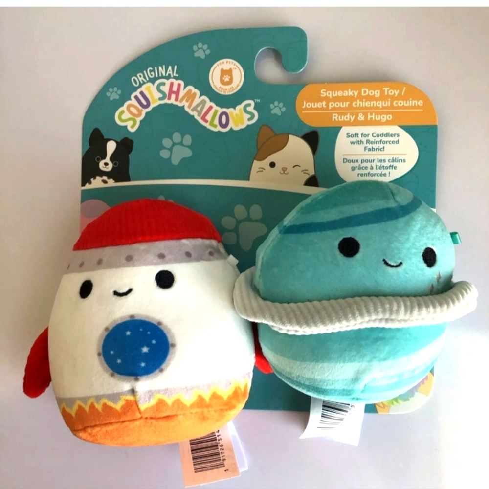 *ORIGINAL SQUISHMALLOW 4" Squeaky DOG TOYS! Set of TWO!  Rudy & Hugo Brand New